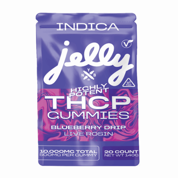 Blueberry Drip Indica THCP gummies by Not Your Bakery, 500mg each, 10,000mg total, at Select Choice.