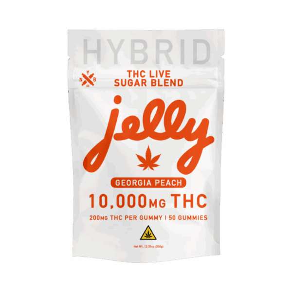 Juicy Georgia Peach Live Sugar Blend Gummies by Not Your Bakery, packed with 10,000mg strength, at Select Choice.