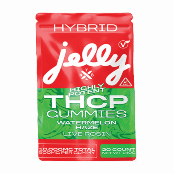 Watermelon Haze Hybrid THCP gummies by Not Your Bakery, compact 5ct pack at Select Choice.