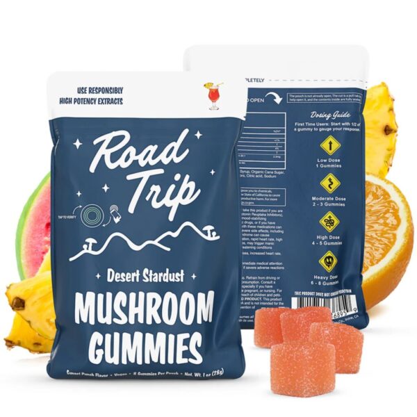 Road Trip Gummies Desert Stardust – Sunset Punch flavor, crafted for quality and tropical delight.