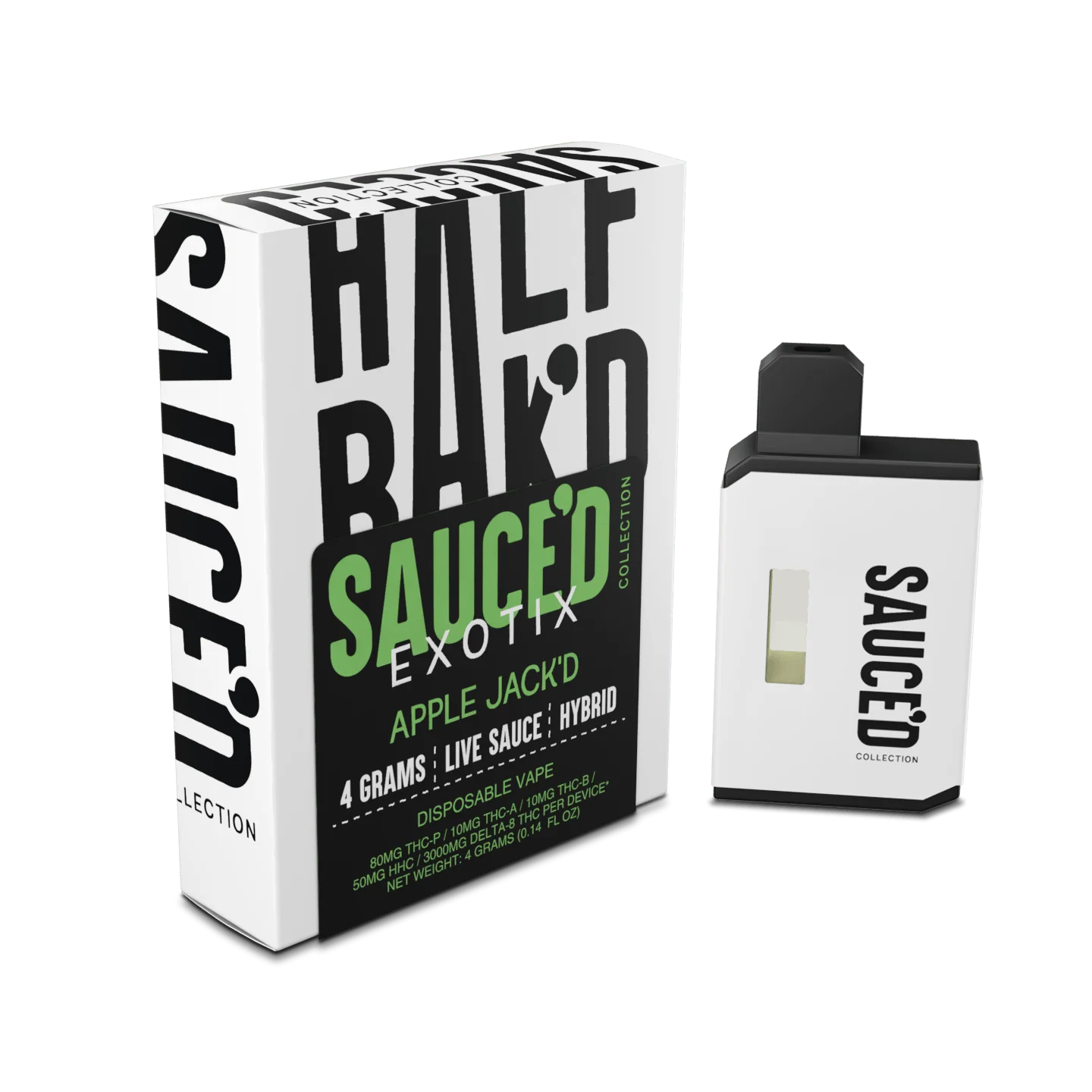 Sweet and balanced Apple Jack’D hybrid in a 4 G SAUCE’D Exotix disposable – Select Choice