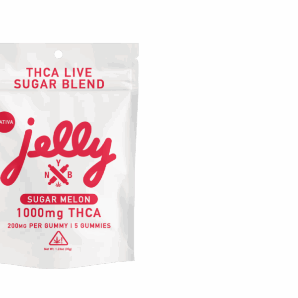 Sugar Melon Sativa THCA Gummies by Not Your Bakery, 5ct 1000mg pack, available at Select Choice.