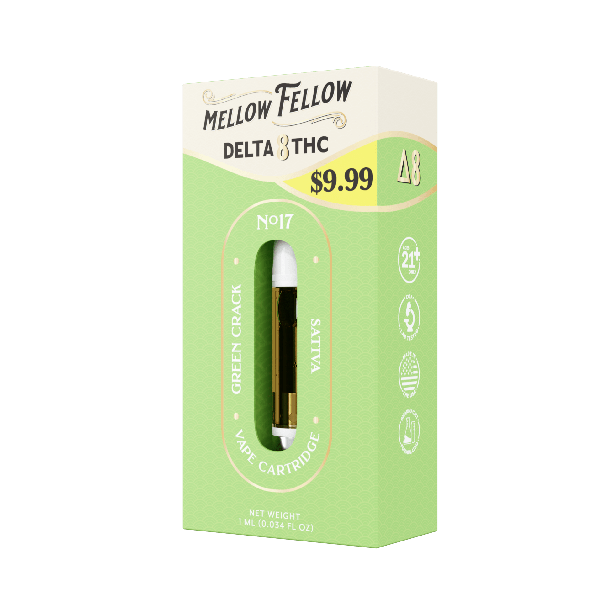 Mellow Fellow 1G 510 Delta 8 THC - Green Crack Sativa - Image 3