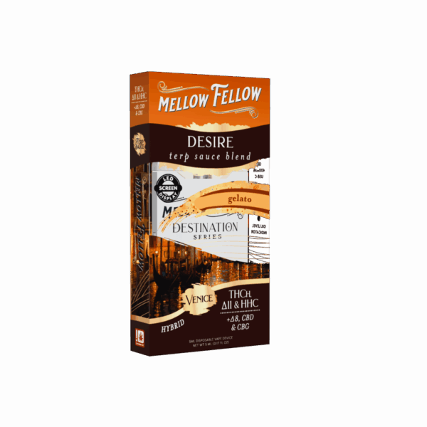 Indulge in balanced pleasure with Mellow Fellow Gelato Terp Sauce Blend 5ML Hybrid Disposable from Select Choice.