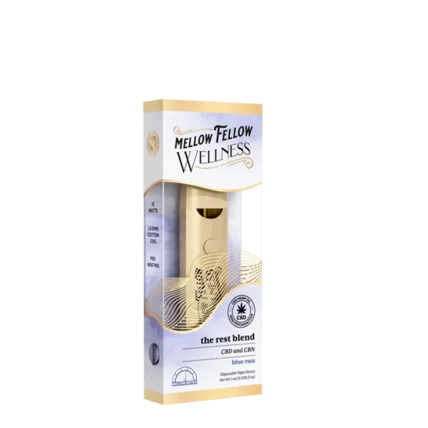 Relax and unwind with Mellow Fellow Blue Razz Rest Blend 1G CBD & CBN Vape from Select Choice.