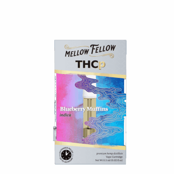 Sweet blueberry flavor and calming Indica effects — Blueberry Muffins THCP .5G Cartridge by Mellow Fellow at Select Choice.
