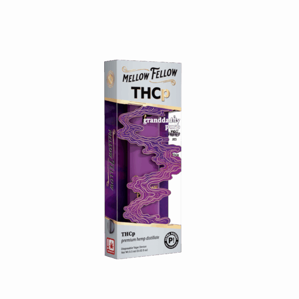 Sweet grape flavor and soothing Indica effects — Granddaddy Purp THCP .5G Disposable by Mellow Fellow at Select Choice.