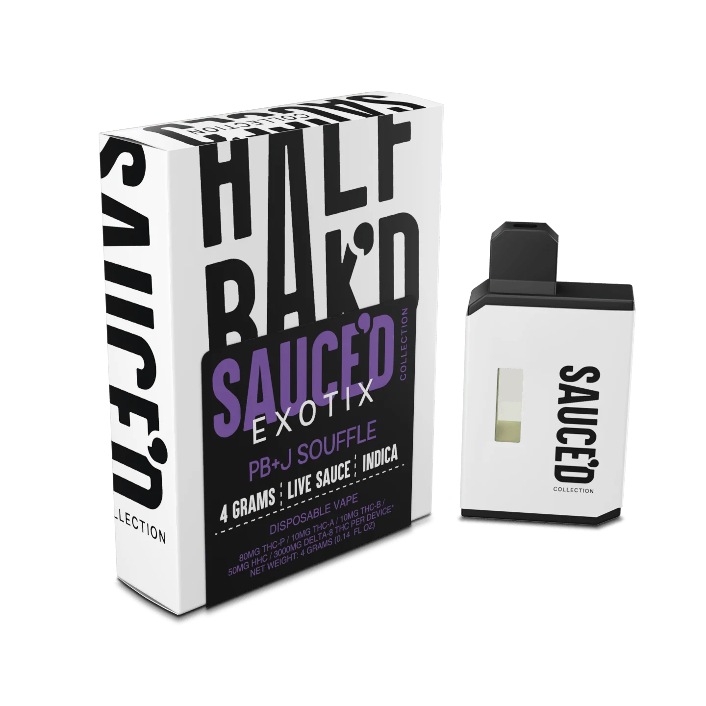 Half BaK’d PB + J Soufflé Indica Sauced Exotix 4G Disposable | Select Choice