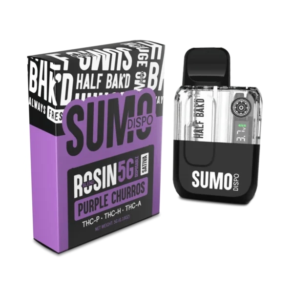 Sweet, bold, and uplifting — Purple Churros Sativa SUMO Rosin 5G Disposable by Half BaK’d at Select Choice.